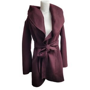 Tahari purple wool wrap coat oversized collar